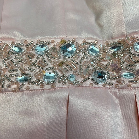 NEW Lulus Satin Light Pink Trendy Skater Dress with Rhinestones - Picture 11 of 15